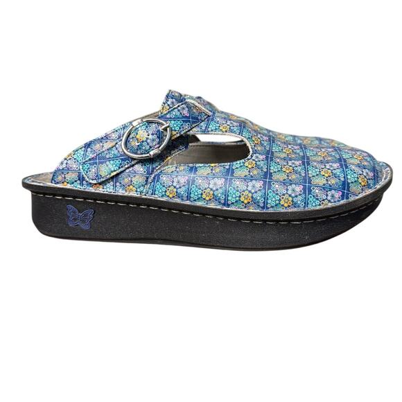 Alegria Comfort Clogs SZ 41 Blue Floral Silver Buckle Boho Indie Hippie Comfort - Picture 3 of 6